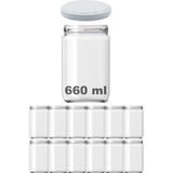 Afracam 660 cc Kavanoz Metal Beyaz Konserve Kapaklı 660 ml Şeffaf Cam Kavanoz 12 Adet