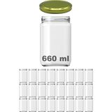 Afracam 660 cc Kavanoz Metal Gold Konserve Kapaklı 660 ml Şeffaf Cam Kavanoz 24 Adet