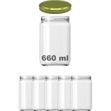 Afracam 660 cc Kavanoz Metal Gold Konserve Kapaklı 660 ml Şeffaf Cam Kavanoz 5 Adet