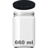 Afracam 660 cc Kavanoz Metal Siyah Konserve Kapaklı 660 ml Şeffaf Cam Kavanoz 1 Adet