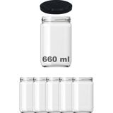 Afracam 660 cc Kavanoz Metal Siyah Konserve Kapaklı 660 ml Şeffaf Cam Kavanoz 5 Adet