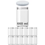 Afracam 660 ml Metal Beyaz Kapaklı Şeffaf Cam Kavanoz 12 Adet