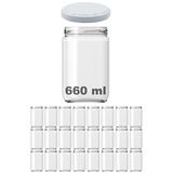 Afracam 660 ml Metal Beyaz Kapaklı Şeffaf Cam Kavanoz 24 Adet