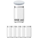 Afracam 660 ml Metal Beyaz Kapaklı Şeffaf Cam Kavanoz 5 Adet