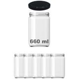 Afracam 660 Ml Metal Kapaklı Şeffaf Cam Kavanoz 5 Adet Siyah