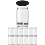 Afracam 660 ml Metal Siyah Kapaklı Şeffaf Cam Kavanoz 12 Adet
