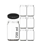 Afracam 720 ml Şeffaf Kavanoz 720 cc Konserve Metal Siyah Kapaklı Cam Kavanoz 6 Adet
