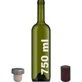 Afracam 750 ml Yeşil Şarap Şişesi Gri Sentetik Mantar Tıpalı ve Bordo Kapüşonlu Dibi Çukur Cam Şişe 1 Adet