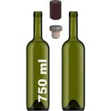 Afracam 750 ml Yeşil Şarap Şişesi Gri Sentetik Mantar Tıpalı ve Bordo Kapüşonlu Dibi Çukur Cam Şişe 2 Adet