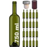 Afracam 750 ml Yeşil Şarap Şişesi Gri Sentetik Mantar Tıpalı ve Bordo Kapüşonlu Dibi Çukur Cam Şişe 20 Adet