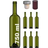 Afracam 750 ml Yeşil Şarap Şişesi Gri Sentetik Mantar Tıpalı ve Bordo Kapüşonlu Dibi Çukur Cam Şişe 6 Adet