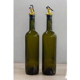 Afracam 750 ml Yeşil Yağdanlık Şişesi Yağlık Gold Akıtıcılı Kapaklı Sızdırmaz Cam Şişe 2'li 750 cc