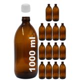 Afracam Amber Ecza Şişesi, 1000 ml, Kahverengi Cam, Plastik Contalı Kilit Kapak, Hava ve Sıvı Sızdırmaz, 28mm Ağız Çaplı, Parfüm Demlemek İçin Uygun, 14 Adet (1000 ml, Beyaz Kapak)