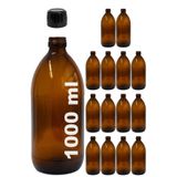 Afracam Amber Ecza Şişesi, 1000 ml, Kahverengi Cam, Plastik Contalı Kilit Kapak, Hava ve Sıvı Sızdırmaz, 28mm Ağız Çaplı, Parfüm Demlemek İçin Uygun, 14 Adet (1000 ml, Siyah Kapak)