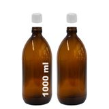 Afracam Amber Ecza Şişesi, 1000 ml, Kahverengi Cam, Plastik Contalı Kilit Kapak, Hava ve Sıvı Sızdırmaz, 28mm Ağız Çaplı, Parfüm Demlemek İçin Uygun, 2 Adet (1000 ml, Beyaz Kapak)