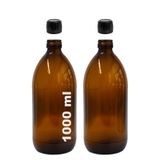 Afracam Amber Ecza Şişesi, 1000 ml, Kahverengi Cam, Plastik Contalı Kilit Kapak, Hava ve Sıvı Sızdırmaz, 28mm Ağız Çaplı, Parfüm Demlemek İçin Uygun, 2 Adet (1000 ml, Siyah Kapak)