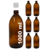 Afracam Amber Ecza Şişesi, 1000 ml, Kahverengi Cam, Plastik Contalı Kilit Kapak, Hava ve Sıvı Sızdırmaz, 28mm Ağız Çaplı, Parfüm Demlemek İçin Uygun, 6 Adet (1000, Beyaz Kapak)