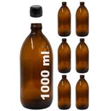 Afracam Amber Ecza Şişesi, 1000 ml, Kahverengi Cam, Plastik Contalı Kilit Kapak, Hava ve Sıvı Sızdırmaz, 28mm Ağız Çaplı, Parfüm Demlemek İçin Uygun, 6 Adet (1000, Siyah Kapak)