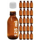 Afracam Amber Ecza Şişesi, 125 ml, Kahverengi Cam, Plastik Contalı Kilit Kapak, Hava ve Sıvı Sızdırmaz, 28mm Ağız Çaplı, Parfüm Demlemek İçin Uygun, 20 Adet (125 ml, Beyaz Kapak)