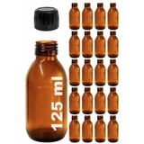 Afracam Amber Ecza Şişesi, 125 ml, Kahverengi Cam, Plastik Contalı Kilit Kapak, Hava ve Sıvı Sızdırmaz, 28mm Ağız Çaplı, Parfüm Demlemek İçin Uygun, 20 Adet (125 ml, Siyah Kapak)