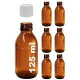 Afracam Amber Ecza Şişesi, 125 ml, Kahverengi Cam, Plastik Contalı Kilit Kapak, Hava ve Sıvı Sızdırmaz, 28mm Ağız Çaplı, Parfüm Demlemek İçin Uygun, 6 Adet (125 ml, Beyaz Kapak)