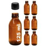 Afracam Amber Ecza Şişesi, 125 ml, Kahverengi Cam, Plastik Contalı Kilit Kapak, Hava ve Sıvı Sızdırmaz, 28mm Ağız Çaplı, Parfüm Demlemek İçin Uygun, 6 Adet (125 ml, Siyah Kapak)