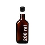 Afracam Amber Ecza Şişesi, 200 ml, Kahverengi Cam, Plastik Contalı Kilit Kapak, Hava ve Sıvı Sızdırmaz, 28mm Ağız Çaplı, Parfüm Demlemek İçin Uygun, 1 Adet (200 ml Yassı, Siyah Kapak)
