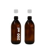Afracam Amber Ecza Şişesi, 200 ml, Kahverengi Cam, Plastik Contalı Kilit Kapak, Hava ve Sıvı Sızdırmaz, 28mm Ağız Çaplı, Parfüm Demlemek İçin Uygun, 2 Adet (200 ml, Beyaz Kapak)