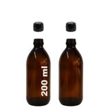 Afracam Amber Ecza Şişesi, 200 ml, Kahverengi Cam, Plastik Contalı Kilit Kapak, Hava ve Sıvı Sızdırmaz, 28mm Ağız Çaplı, Parfüm Demlemek İçin Uygun, 2 Adet (200 ml, Siyah Kapak)