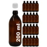 Afracam Amber Ecza Şişesi, 200 ml, Kahverengi Cam, Plastik Contalı Kilit Kapak, Hava ve Sıvı Sızdırmaz, 28mm Ağız Çaplı, Parfüm Demlemek İçin Uygun, 20 Adet (200 ml, Beyaz Kapak)