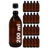 Afracam Amber Ecza Şişesi, 200 ml, Kahverengi Cam, Plastik Contalı Kilit Kapak, Hava ve Sıvı Sızdırmaz, 28mm Ağız Çaplı, Parfüm Demlemek İçin Uygun, 20 Adet (200 ml, Siyah Kapak)