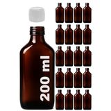 Afracam Amber Ecza Şişesi, 200 ml, Kahverengi Cam, Plastik Contalı Kilit Kapak, Hava ve Sıvı Sızdırmaz, 28mm Ağız Çaplı, Parfüm Demlemek İçin Uygun, 20 Adet (200 ml Yassı, Beyaz Kapak)