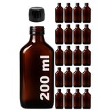 Afracam Amber Ecza Şişesi, 200 ml, Kahverengi Cam, Plastik Contalı Kilit Kapak, Hava ve Sıvı Sızdırmaz, 28mm Ağız Çaplı, Parfüm Demlemek İçin Uygun, 20 Adet (200 ml Yassı, Siyah Kapak)