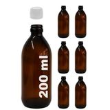 Afracam Amber Ecza Şişesi, 200 ml, Kahverengi Cam, Plastik Contalı Kilit Kapak, Hava ve Sıvı Sızdırmaz, 28mm Ağız Çaplı, Parfüm Demlemek İçin Uygun, 6 Adet (200 ml, Beyaz Kapak)