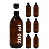 Afracam Amber Ecza Şişesi, 200 ml, Kahverengi Cam, Plastik Contalı Kilit Kapak, Hava ve Sıvı Sızdırmaz, 28mm Ağız Çaplı, Parfüm Demlemek İçin Uygun, 6 Adet (200 ml, Siyah Kapak)