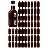 Afracam Amber Ecza Şişesi, 200 ml, Kahverengi Cam, Plastik Contalı Kilit Kapak, Hava ve Sıvı Sızdırmaz, 28mm Ağız Çaplı, Parfüm Demlemek İçin Uygun, 60 Adet (200 ml Yassı, Siyah Kapak)
