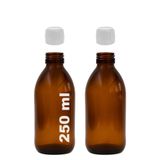 Afracam Amber Ecza Şişesi, 250 ml, Kahverengi Cam, Plastik Contalı Kilit Kapak, Hava ve Sıvı Sızdırmaz, 28mm Ağız Çaplı, Parfüm Demlemek İçin Uygun, 2 Adet (250 ml, Beyaz Kapak)