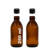 Afracam Amber Ecza Şişesi, 250 ml, Kahverengi Cam, Plastik Contalı Kilit Kapak, Hava ve Sıvı Sızdırmaz, 28mm Ağız Çaplı, Parfüm Demlemek İçin Uygun, 2 Adet (250 ml, Siyah Kapak)