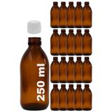 Afracam Amber Ecza Şişesi, 250 ml, Kahverengi Cam, Plastik Contalı Kilit Kapak, Hava ve Sıvı Sızdırmaz, 28mm Ağız Çaplı, Parfüm Demlemek İçin Uygun, 20 Adet (250 ml, Beyaz Kapak)