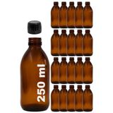 Afracam Amber Ecza Şişesi, 250 ml, Kahverengi Cam, Plastik Contalı Kilit Kapak, Hava ve Sıvı Sızdırmaz, 28mm Ağız Çaplı, Parfüm Demlemek İçin Uygun, 20 Adet (250 ml, Siyah Kapak)