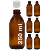 Afracam Amber Ecza Şişesi, 250 ml, Kahverengi Cam, Plastik Contalı Kilit Kapak, Hava ve Sıvı Sızdırmaz, 28mm Ağız Çaplı, Parfüm Demlemek İçin Uygun, 6 Adet (250, Beyaz Kapak)