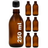 Afracam Amber Ecza Şişesi, 250 ml, Kahverengi Cam, Plastik Contalı Kilit Kapak, Hava ve Sıvı Sızdırmaz, 28mm Ağız Çaplı, Parfüm Demlemek İçin Uygun, 6 Adet (250, Siyah Kapak)