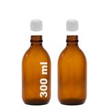 Afracam Amber Ecza Şişesi, 300 ml, Kahverengi Cam, Plastik Contalı Kilit Kapak, Hava ve Sıvı Sızdırmaz, 28mm Ağız Çaplı, Parfüm Demlemek İçin Uygun, 2 Adet (300 ml, Beyaz Kapak)