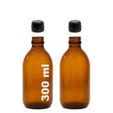Afracam Amber Ecza Şişesi, 300 ml, Kahverengi Cam, Plastik Contalı Kilit Kapak, Hava ve Sıvı Sızdırmaz, 28mm Ağız Çaplı, Parfüm Demlemek İçin Uygun, 2 Adet (300 ml, Siyah Kapak)
