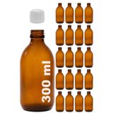 Afracam Amber Ecza Şişesi, 300 ml, Kahverengi Cam, Plastik Contalı Kilit Kapak, Hava ve Sıvı Sızdırmaz, 28mm Ağız Çaplı, Parfüm Demlemek İçin Uygun, 20 Adet (300 ml, Beyaz Kapak)