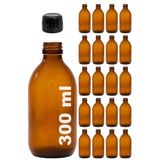 Afracam Amber Ecza Şişesi, 300 ml, Kahverengi Cam, Plastik Contalı Kilit Kapak, Hava ve Sıvı Sızdırmaz, 28mm Ağız Çaplı, Parfüm Demlemek İçin Uygun, 20 Adet (300 ml, Siyah Kapak)