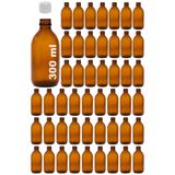 Afracam Amber Ecza Şişesi, 300 ml, Kahverengi Cam, Plastik Contalı Kilit Kapak, Hava ve Sıvı Sızdırmaz, 28mm Ağız Çaplı, Parfüm Demlemek İçin Uygun, 48 Adet (300 ml, Beyaz Kapak)