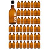 Afracam Amber Ecza Şişesi, 300 ml, Kahverengi Cam, Plastik Contalı Kilit Kapak, Hava ve Sıvı Sızdırmaz, 28mm Ağız Çaplı, Parfüm Demlemek İçin Uygun, 48 Adet (300 ml, Siyah Kapak)
