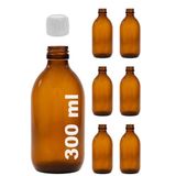 Afracam Amber Ecza Şişesi, 300 ml, Kahverengi Cam, Plastik Contalı Kilit Kapak, Hava ve Sıvı Sızdırmaz, 28mm Ağız Çaplı, Parfüm Demlemek İçin Uygun, 6 Adet (300, Beyaz Kapak)