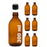 Afracam Amber Ecza Şişesi, 300 ml, Kahverengi Cam, Plastik Contalı Kilit Kapak, Hava ve Sıvı Sızdırmaz, 28mm Ağız Çaplı, Parfüm Demlemek İçin Uygun, 6 Adet (300, Siyah Kapak)